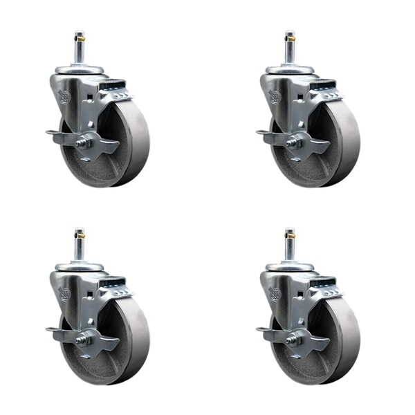 Semi Steel Swvl Grip Ring Caster Set 4 w/3''Wheel&7/16''Stem-4 Swvl w/Top Lck BRK, 4PK